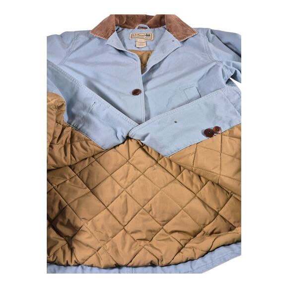 L.L. Bean Blue Brown Trim Quilted Liner Vintage Barn Chore Field Coat Jacket M - Picture 4 of 4